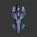 Futuristic Spaceship Model With Geometric Design And Neon Blue Purple Lights