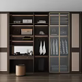 Modern Wooden Wardrobe With Glass Doors Multiple Compartments Hanging Space And Storage Shelves