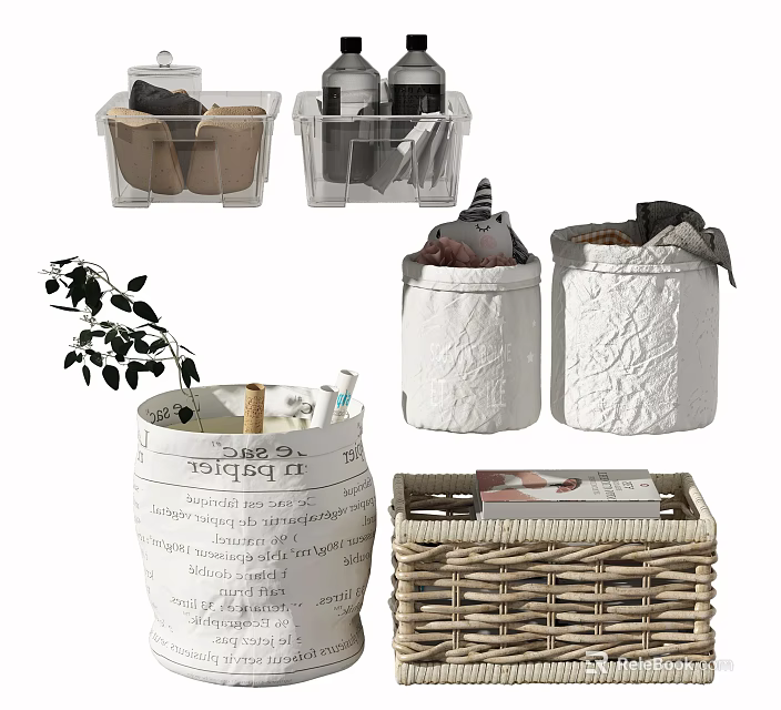 Decorative Storage Baskets for Home Organization with Plastic Paper and Woven Designs 3d model 