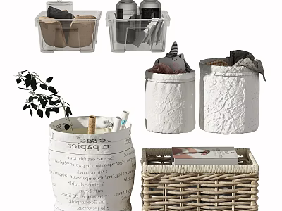 Decorative Storage Baskets for Home Organization with Plastic Paper and Woven Designs 3d model