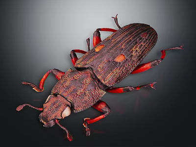 Detailed Reddish Brown Spotted Beetle With Red Legs On Dark Background 3d model