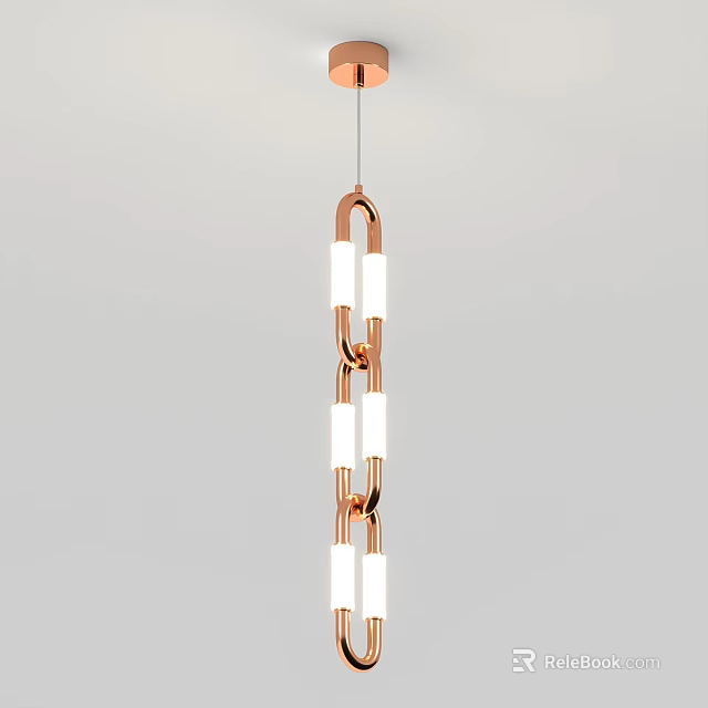 Modern Copper Link Chain Chandelier With White Lampshades For Stylish Interior Decor 3d model 