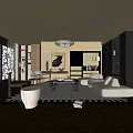 Middle Ancient Living Room Sofa Combination Coffee Table Carpet Leisure Sofa 3d model