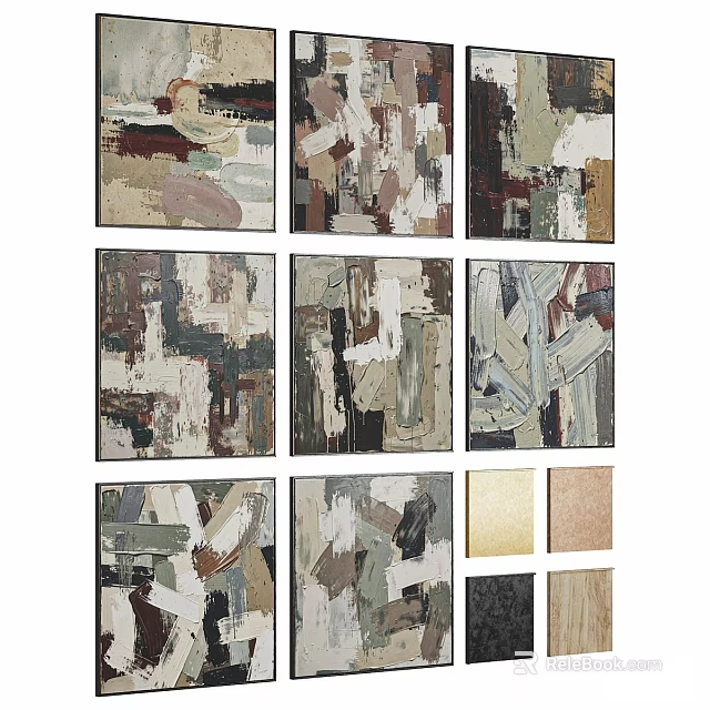 Multi Panel Abstract Paintings With Textured Brush Strokes And Neutral Tones 3d model 