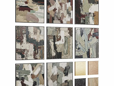 Multi Panel Abstract Paintings With Textured Brush Strokes And Neutral Tones 3d model