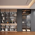 Modern Decorative Cabinet Design With Zebra Pattern Shelves Glass Doors And Decorative Items
