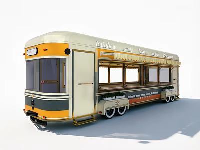 Railway Commercial Equipment Mobile Food Cart With Yellow White Black Multiple Windows Open Service Counter 3d model