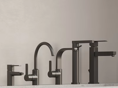 Various Modern Black Faucet Designs With Different Handle And Spout Shapes 3d model