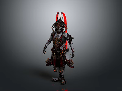 Futuristic Character And Creature With Intricate Armored Design Red Glowing Back Elements And Metallic Texture 3d model