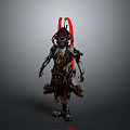 Futuristic Character And Creature With Intricate Armored Design Red Glowing Back Elements And Metallic Texture