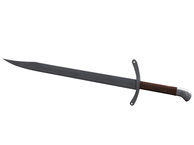Medieval Sword With Long Metal Blade Wooden Grip And Crossguard Design 3d model