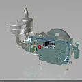 Green Automotive Engine Component with Metal Structure Pipes Circular Parts and Control Panel