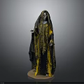 Traditional Woman Figure In Yellow Black Embroidered Robe With Headscarf