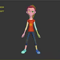 Animated 3D Game Character With Red Hair Red Star Shirt Blue Pants And Pink Shoes