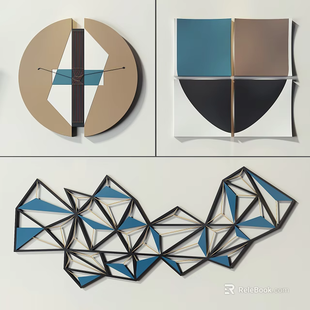 Abstract Modern Wall Decor With Various Geometric Forms In Blue Brown Black White 3d model