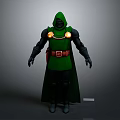 Green Hooded Cloak Costume Design with Glowing Shoulder Ornaments and Brown Belt