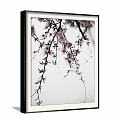 Botanical Paintings of Peach Blossom Branches with Pink Flowers in Black Frames on Gray Wall