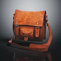 Brown Vintage Leather Crossbody Bag With Textured Surface And Metal Buckles