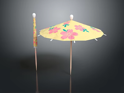 Yellow Umbrella With Pink Floral Pattern And Matching Smaller Umbrella Accessory 3d model