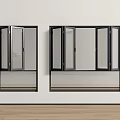 Black Folding Windows With Glass Panels On White Wall And Wooden Floor