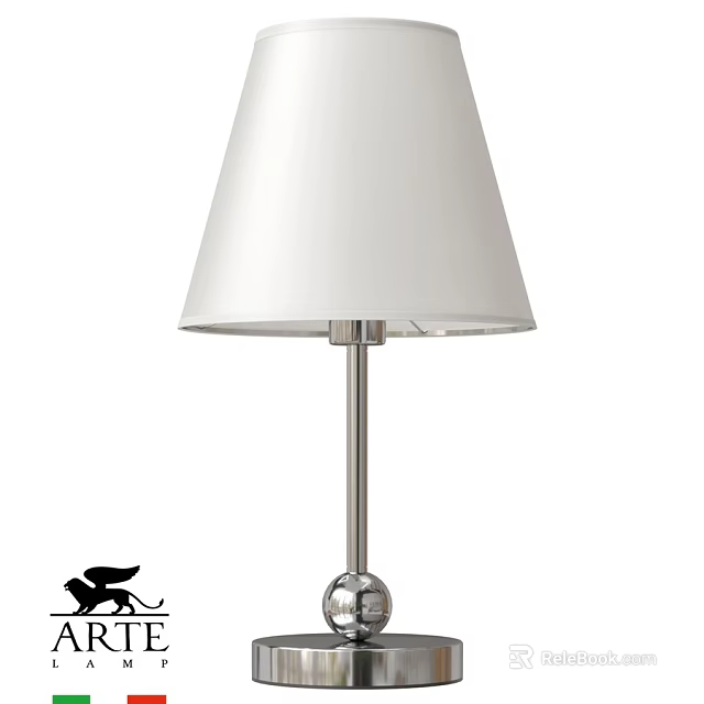 Modern Table Lamp With White Fabric Shade And Metal Stand Spherical Base 3d model 