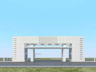 White Modern Entrance Gate Design With Geometric Patterns Open Archway Against Blue Sky 3d model