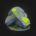 Natural Stone And Wood Decorative Structure With Green Moss And Small Plants