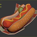 Playful Dog Enjoying Tasty Hot Dog In Paper Tray With Toppings