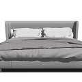 Modern Double Bed With Upholstered Headboard White Pillows And Gray Bedspread 3d model