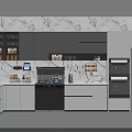 Modern Kitchen Interior With White Gray Cabinets Marble Wall Island Counter And Appliances