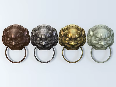 Elegant Lion Head Shaped Handles in Various Colors for Home Decor 3d model