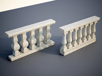 Granite Balustrades With Cylindrical Balusters And Flat Handrail In Modern Design 3d model