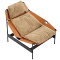 Modern Lounge Chair With Black Metal Frame Brown Orange Cushions And Tray Base