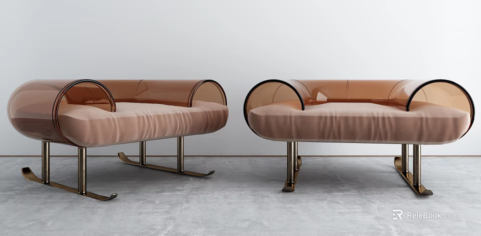 Modern Single Sofa with Light Fabric Upholstery Transparent Armrests and Metal Legs 3d model 
