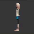 3D Anime Game Character With Pink Hair White Top Blue Skirt And Sandals