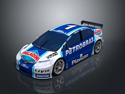 Blue And White CIVIC Race Car Featuring PETROBRAS Logo Number 7 Body Design 3d model
