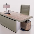 Modern Office Desk With Wooden Tabletop Gray Chair And Table Lamp