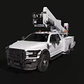 White Crew Cab Utility Truck With Aerial Lift Crane Arm For Work