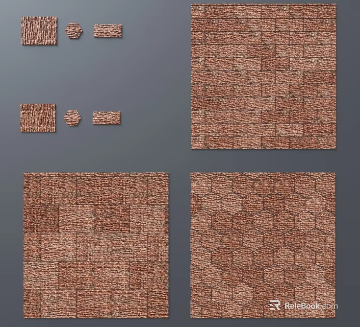 Various Brown Textured Floor Tiles With Different Pattern Designs For Home 3d model