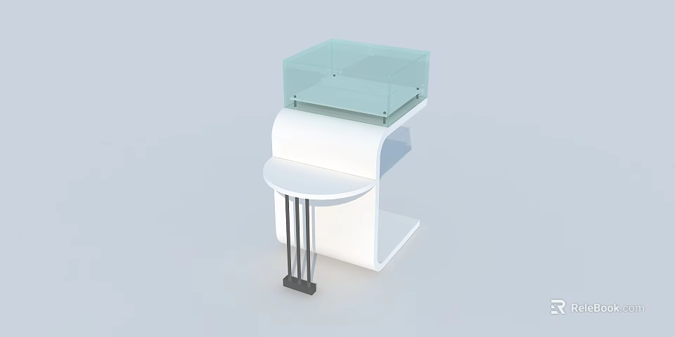 Modern Display Shelf with Transparent Glass Top White Curved Structure and Black Stand 3d model 