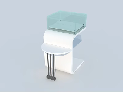 Modern Display Shelf with Transparent Glass Top White Curved Structure and Black Stand 3d model