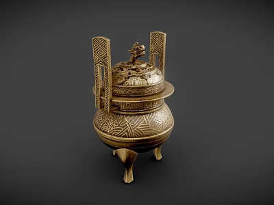 Traditional Brass Decorative Ornament Set with Carved Patterns Three Legged Lid and Side Decorations 3d model