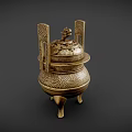 Traditional Brass Decorative Ornament Set with Carved Patterns Three Legged Lid and Side Decorations