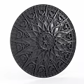 Black Round Wall Decor With Intricate Geometric Patterns Star Shaped Center And Relief Design