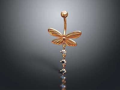 Elegant Gold Dragonfly Shaped Navel Piercing Jewelry With Sparkling Diamonds 3d model