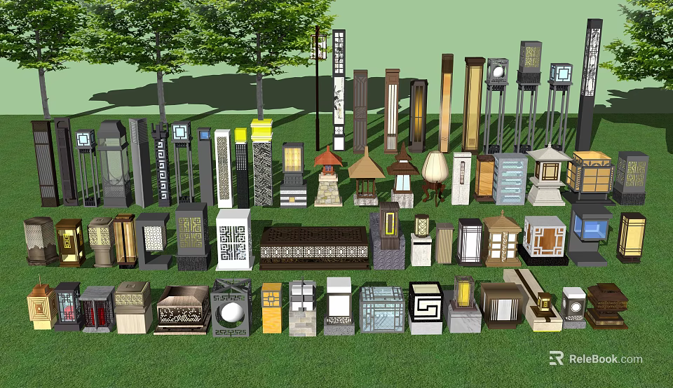 Various Outdoor Lights With Different Styles For Garden And Lawn Decoration 3d model 