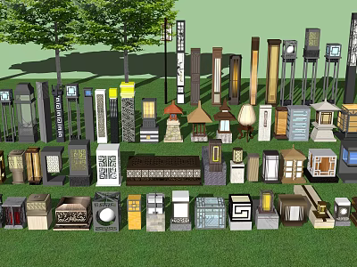 Various Outdoor Lights With Different Styles For Garden And Lawn Decoration 3d model