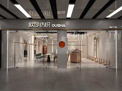 OUSHA Clothing Store Modern Glass Facade With Apparel Display And Decorative Elements 3d model