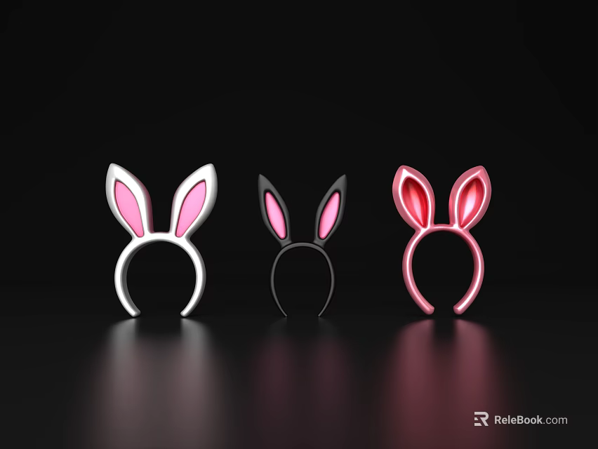 Cute Glowing Rabbit Ear Headbands Set Of Three Colors For Daily Use 3d model 