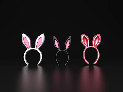 Cute Glowing Rabbit Ear Headbands Set Of Three Colors For Daily Use 3d model